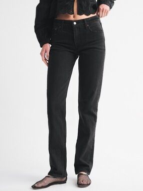 Abercrombie & Fitch Mid Rise 90’s Straight Jeans Fitted Black Wash Denim